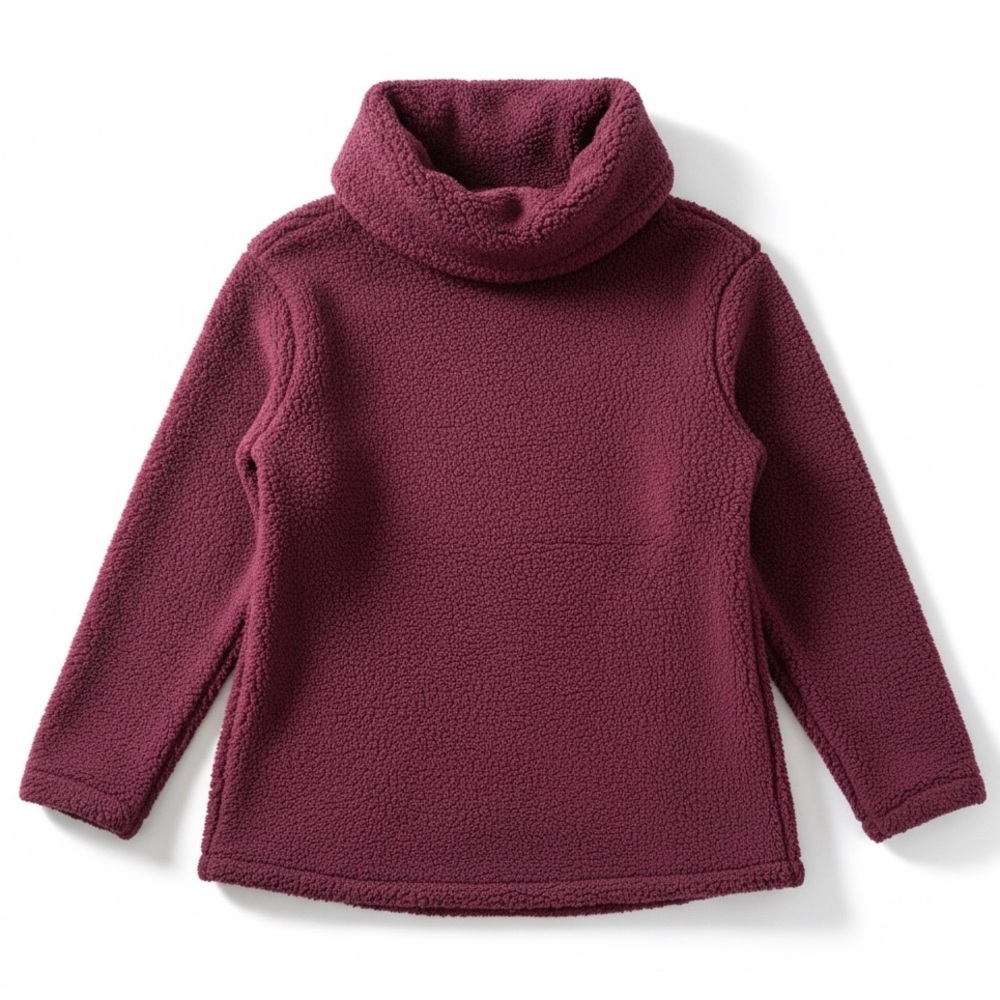 Lands’ End Sherpa Fleece Cowl Neck Pullover Burgundy Soft Cozy Lounge Travel M